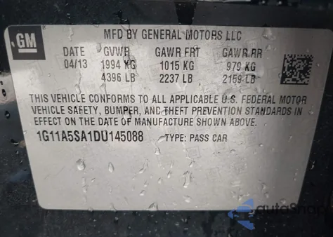 2013 Chevrolet Malibu 1Fl from USA, damaged, VIN 1G11A5SA1DU145088